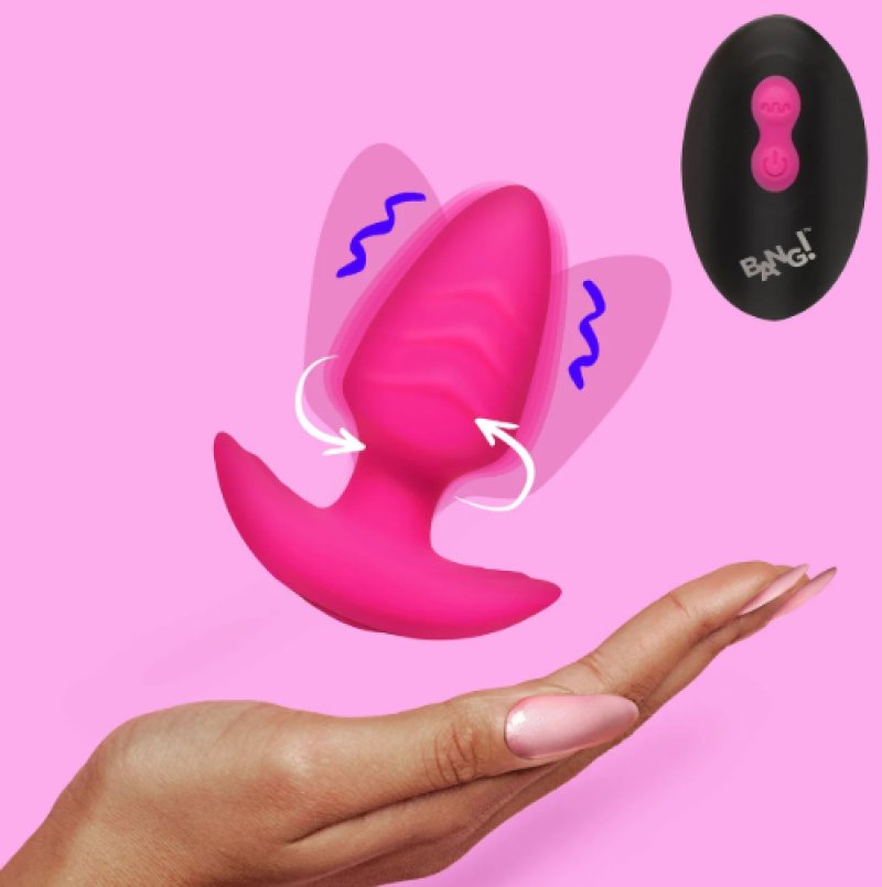 BANG!  10X Rotating & Vibrating Silicone Butt Plug w/ Remote - Pink