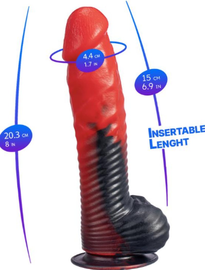 SILEXD 8" MODEL 1 FANTASY LIQUID SILICONE DEVIL RED DILDO STRIPES - Just for you desires