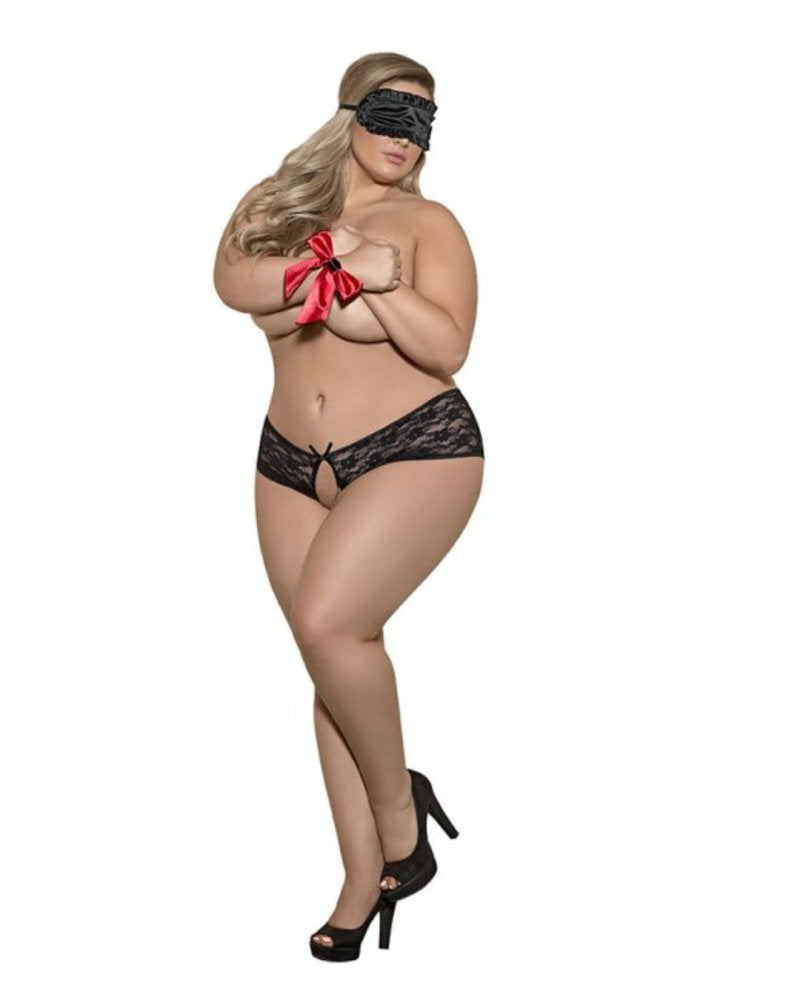 Bondage Set - Split Back Lace Booty Short L/XL****
