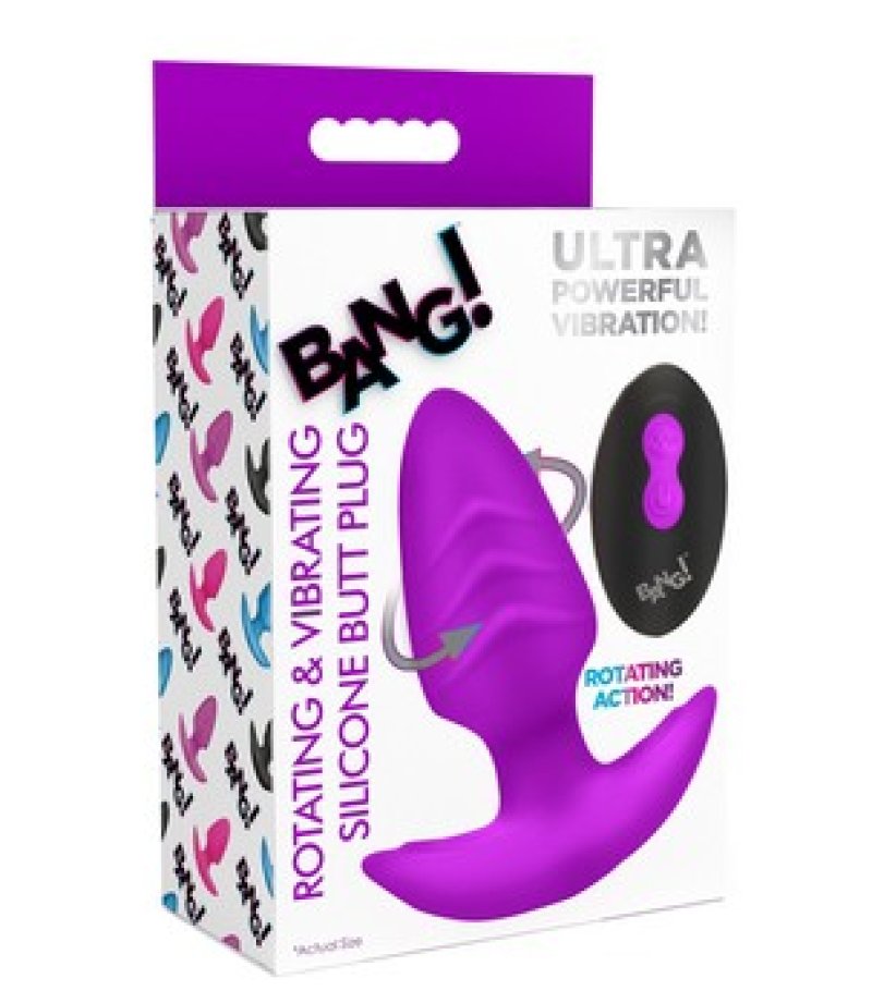BANG! 10X Rotating & Vibrating Silicone Butt Plug w/ Remote - Purple - Just for you desires