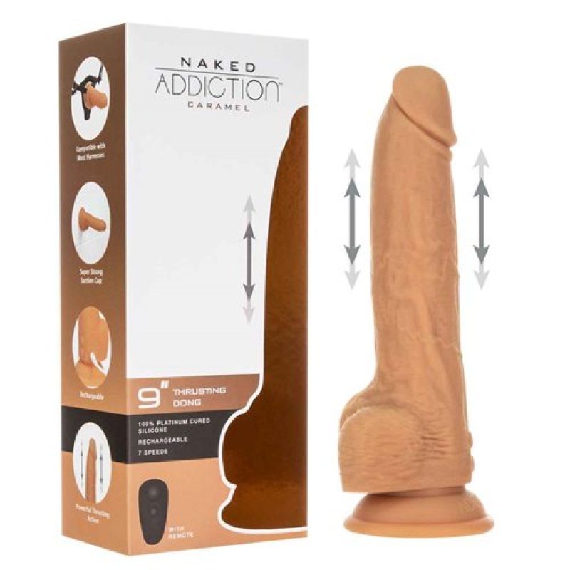 Naked Addiction 9" Thrusting Dong with Remote - Caramel**** - Just for you desires