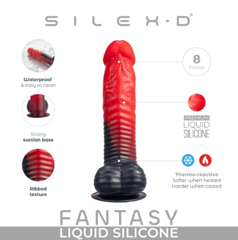 SILEXD 8" MODEL 1 FANTASY LIQUID SILICONE DEVIL RED DILDO STRIPES - Just for you desires