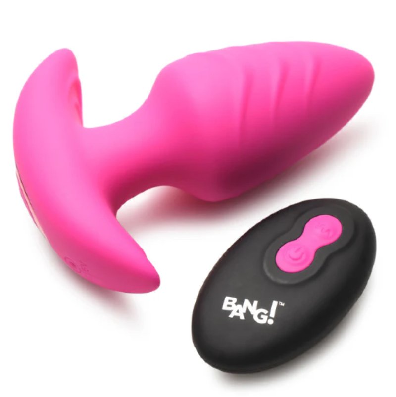 BANG!  10X Rotating & Vibrating Silicone Butt Plug w/ Remote - Pink