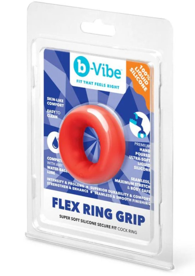 b-Vibe Flex Ring Grip - Ultra Soft Silicone Cock Ring - Red