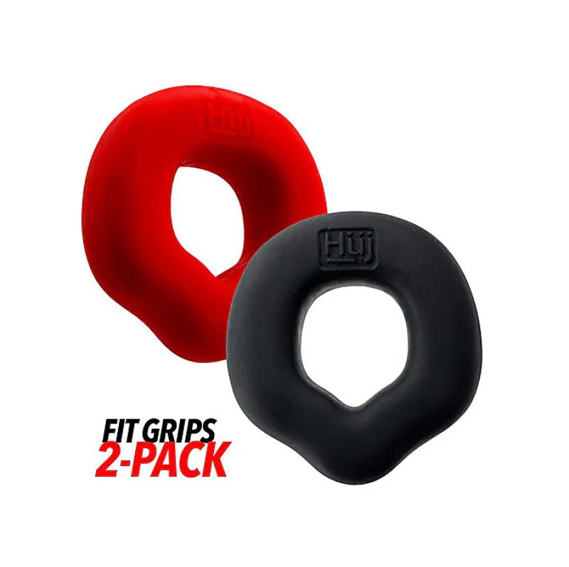 HUNKYJUNK FIT GRIPS 2-pack ergo-fit cockrings BLACK/RED