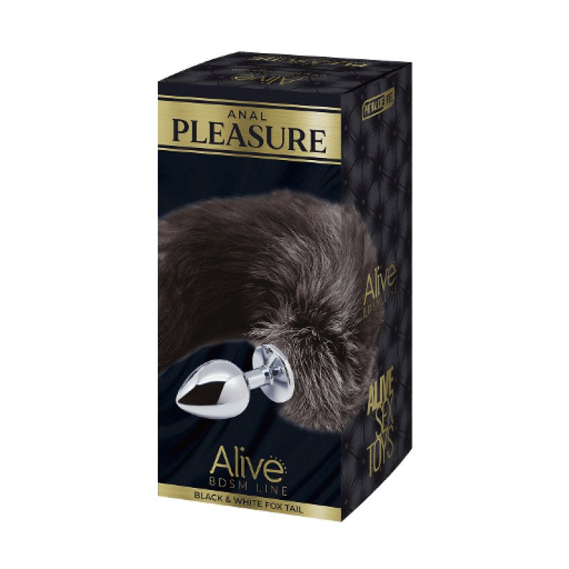Alive Black and White Fox Tail Plug - M