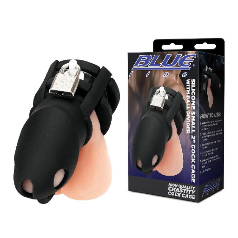 Blue Line Silicone Small 2" Cock Cage With Ball Divider - Just for you desires