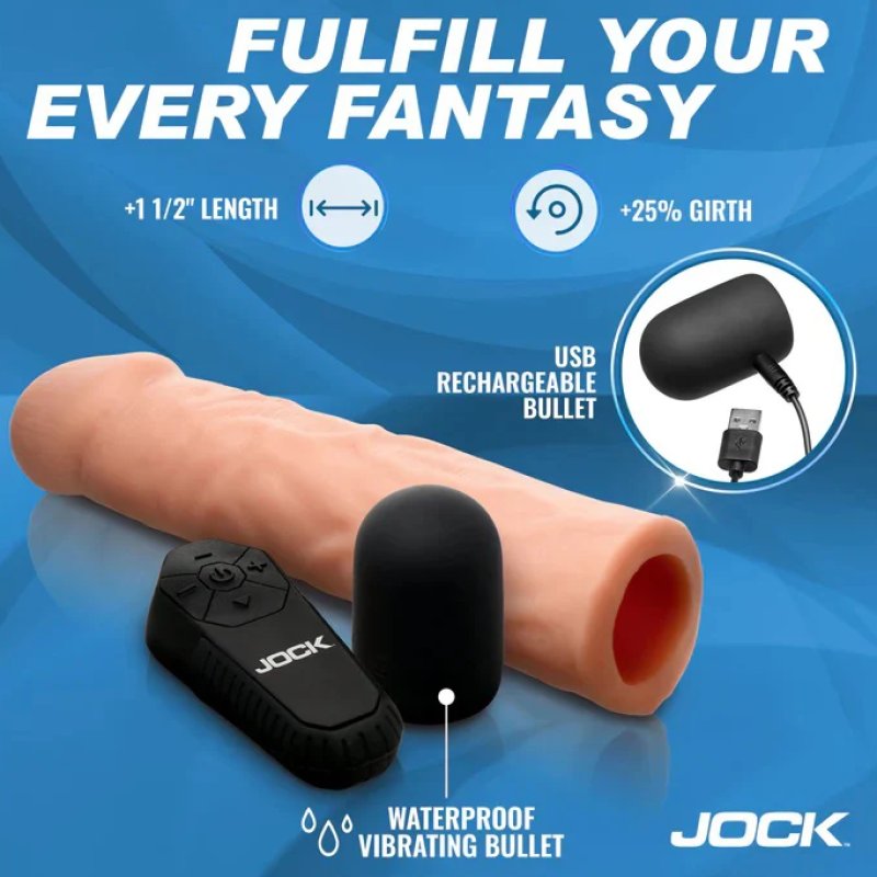 JOCK Enhancers 1.5" Vibrating Penis Extension w/ Remote - Light - Just for you desires