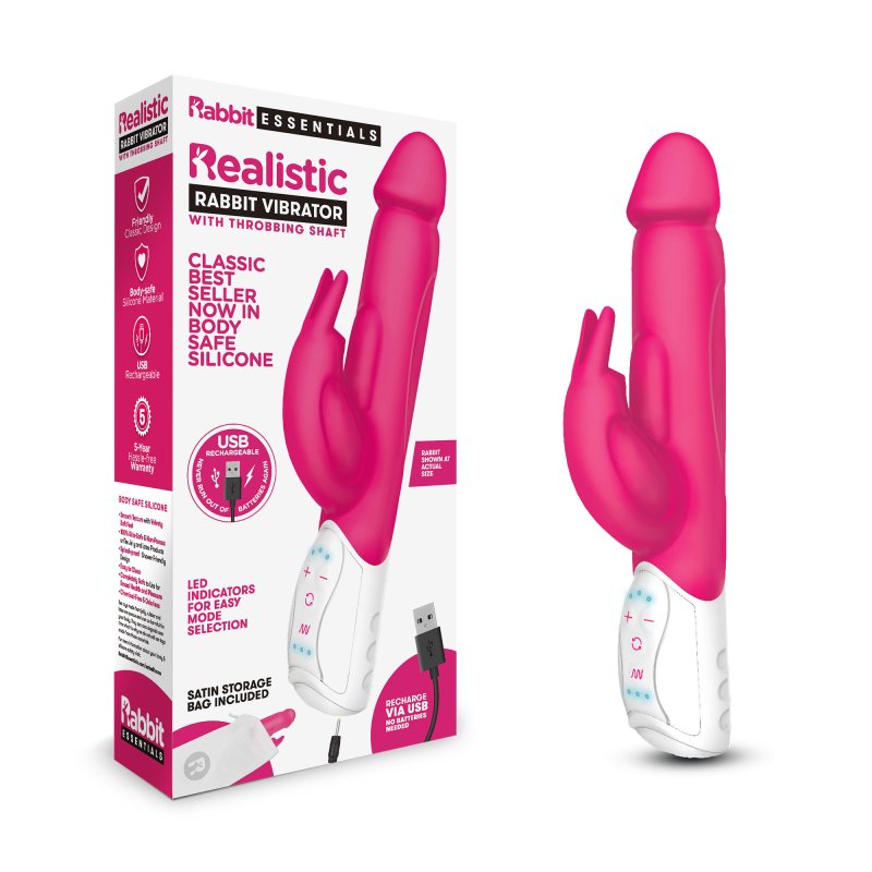 Rabbit Essentials Rechargeable Realistic Rabbit - Hot Pink