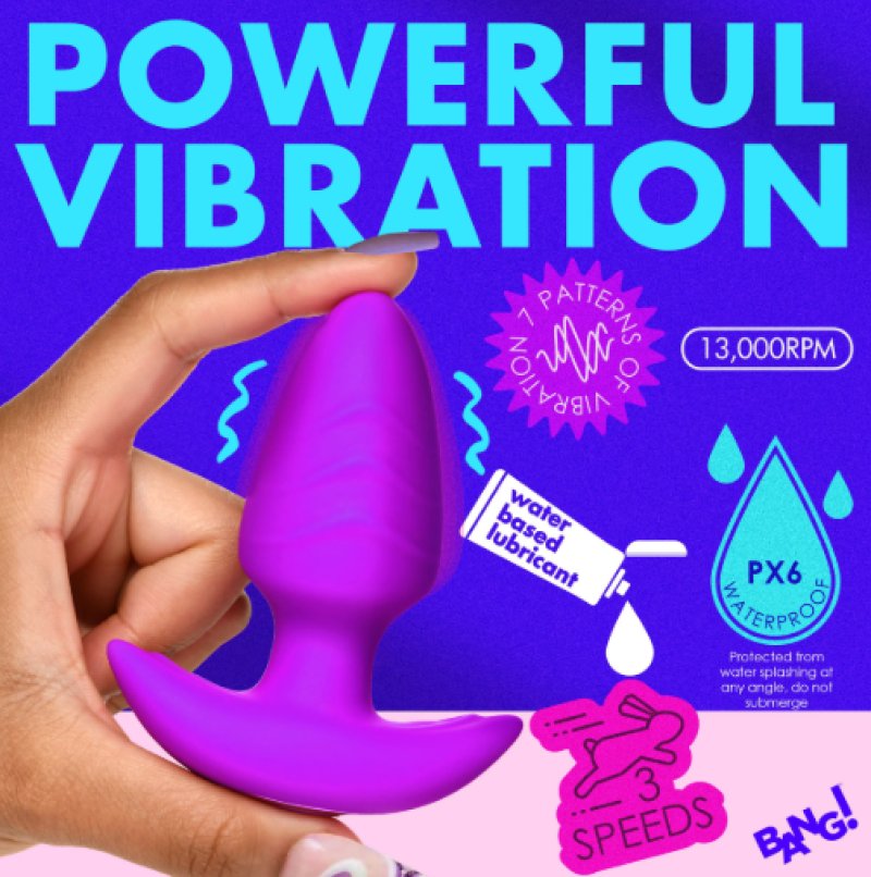 BANG! 10X Rotating & Vibrating Silicone Butt Plug w/ Remote - Purple - Just for you desires