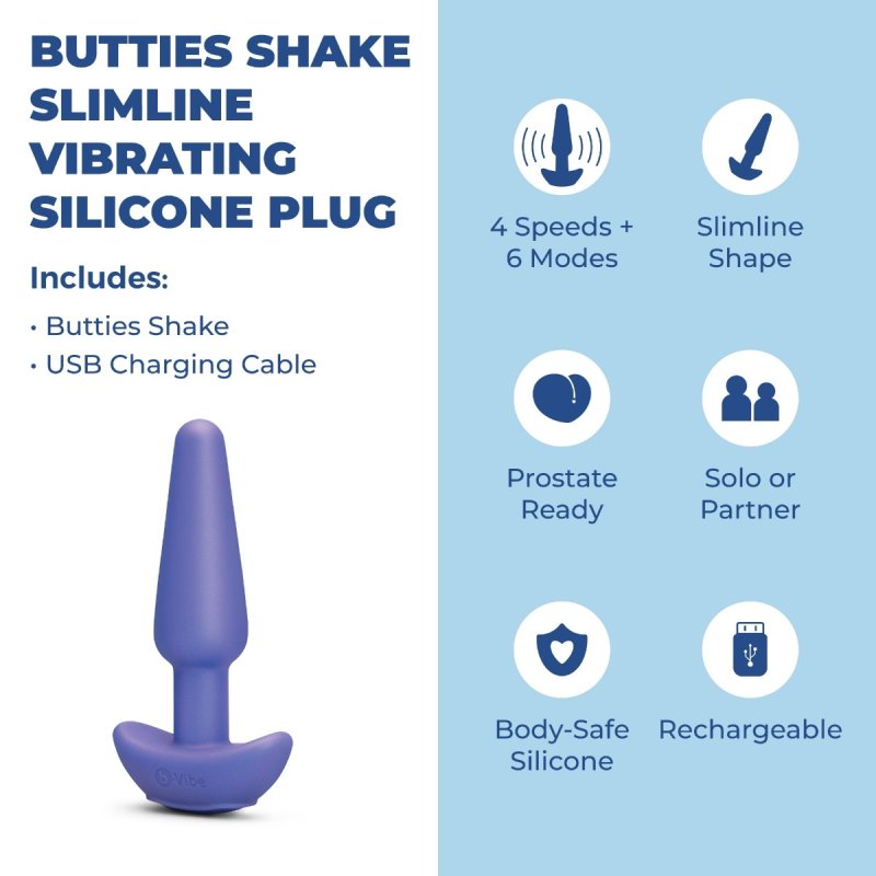b-Vibe Butties Shake Slimline Vibrating Silicone Plug
