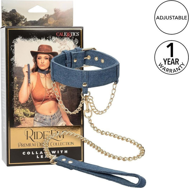 Ride 'Em Premium Denim Collection Collar With Leash****