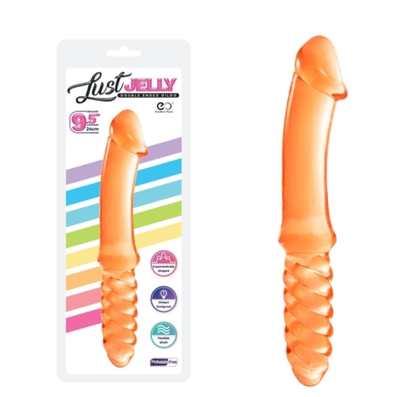 LUST JELLY DOUBLE DONG 9.5" - ORANGE - Just for you desires