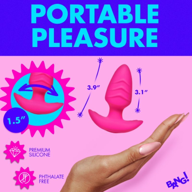 BANG!  10X Rotating & Vibrating Silicone Butt Plug w/ Remote - Pink