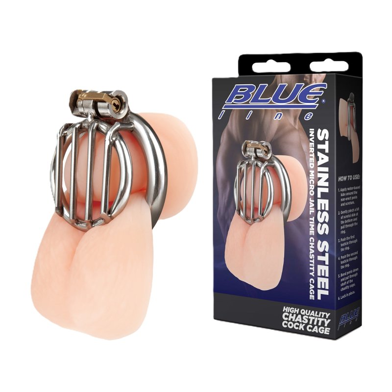 Blue Line Stainless Steel Inverted Micro Jail Time Chastity Cage - Just for you desires