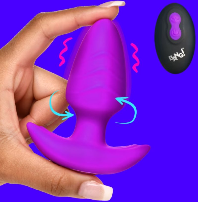 BANG! 10X Rotating & Vibrating Silicone Butt Plug w/ Remote - Purple - Just for you desires
