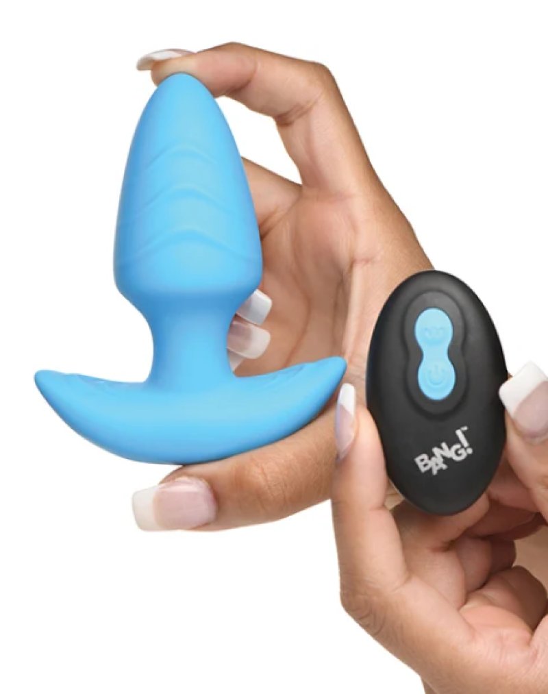 BANG!  10X Rotating & Vibrating Silicone Butt Plug w/ Remote - Blue - Just for you desires