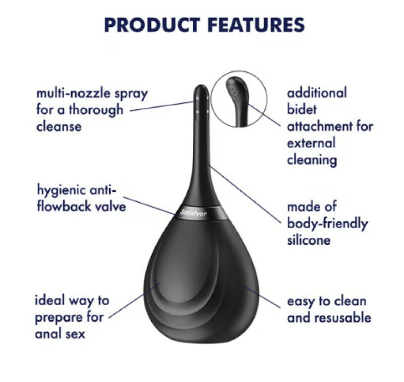 Satisfyer Clean & Play 2-in-1 - Black Unisex Douche with 2 Nozzles