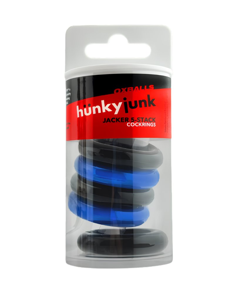 HUNKYJUNK JACKER 5-STACK five-pack tube super-strong  cockrings BLUE/BLACK - Just for you desires