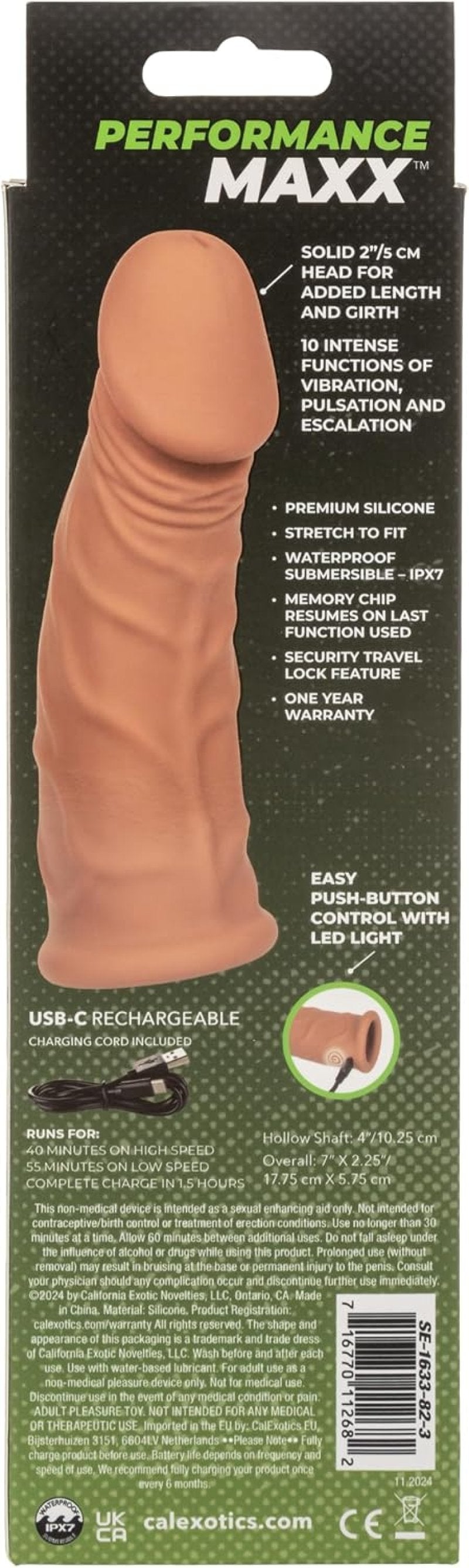 Performance Maxx 7" Rechargeable Vibrating Extension - Brown