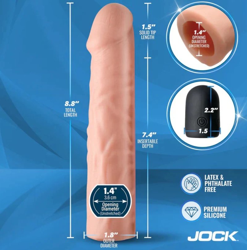 JOCK Enhancers 1.5" Vibrating Penis Extension w/ Remote - Light - Just for you desires