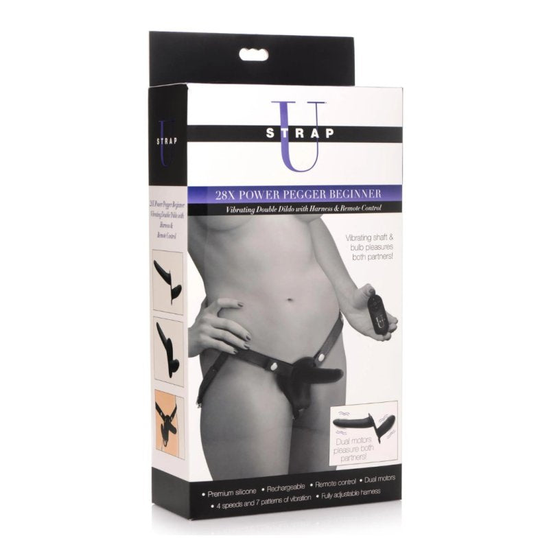 Strap U 28X Power Pegger Beginner Double Dildo w- Harness & Remote