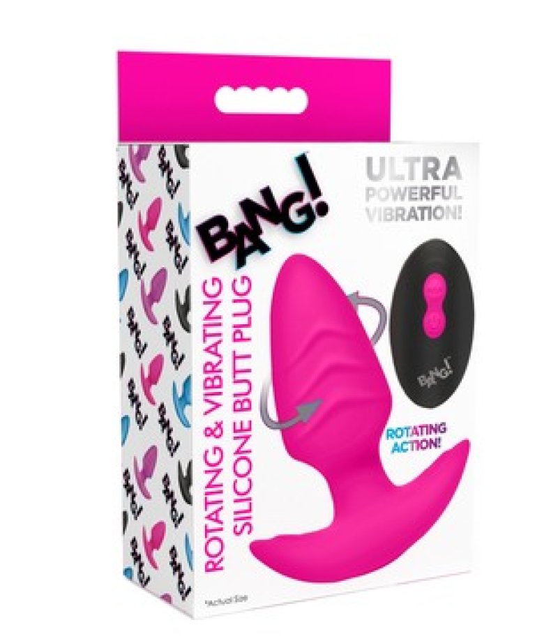 BANG!  10X Rotating & Vibrating Silicone Butt Plug w/ Remote - Pink