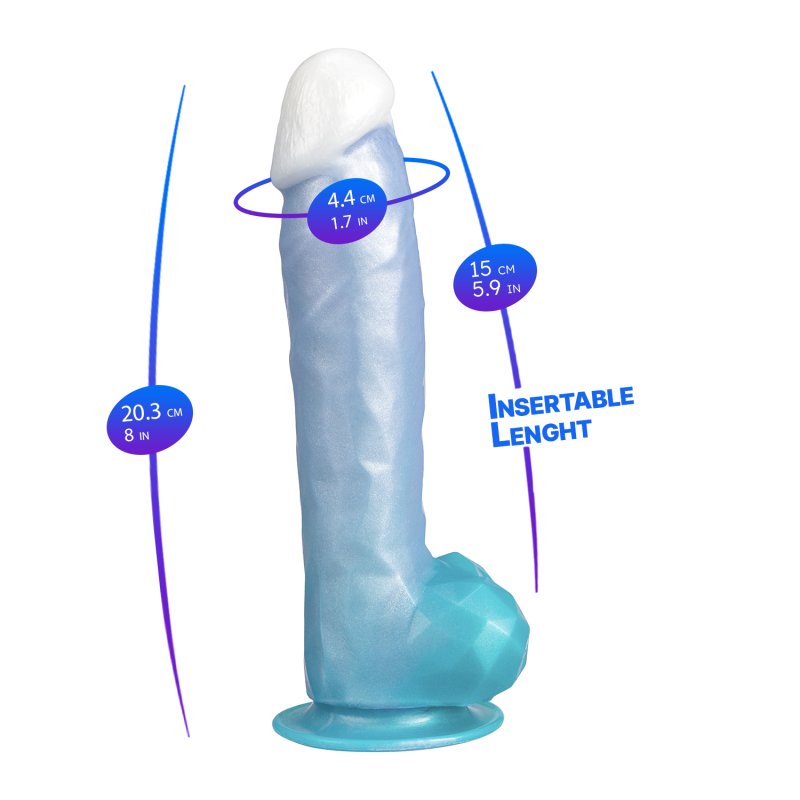 SILEXD 8" MODEL 1 FANTASY LIQUID SILICONE ANGEL BLUE DILDO SQUARE