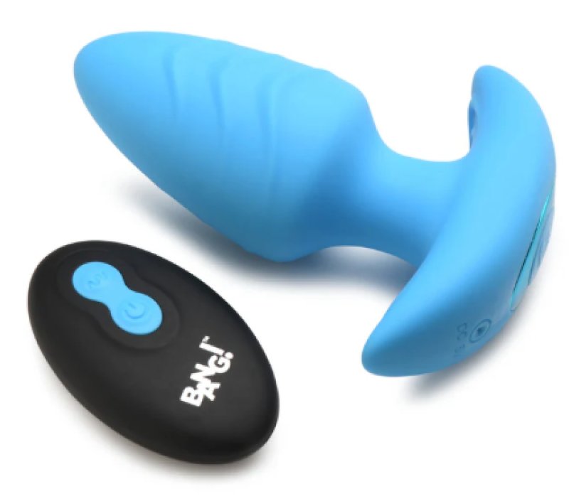 BANG!  10X Rotating & Vibrating Silicone Butt Plug w/ Remote - Blue - Just for you desires