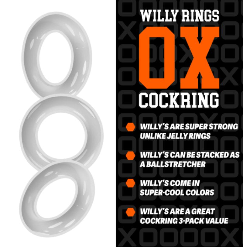 OXBALLS WILLY RINGS 3-pack stretchy cockrings CLEAR