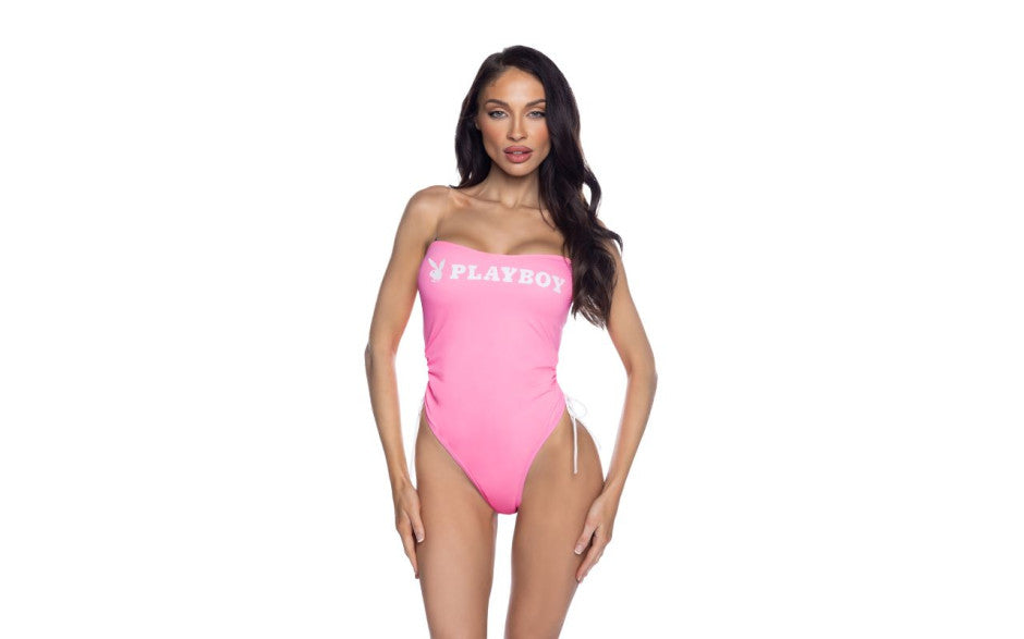 PlayBoy Pink 1 Pc Swimsuit with Ruched Side Ties & Removable Clear Straps - Just for you desires