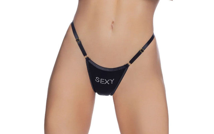 Crotchless Sexy Bling Thong Black - Just for you desires