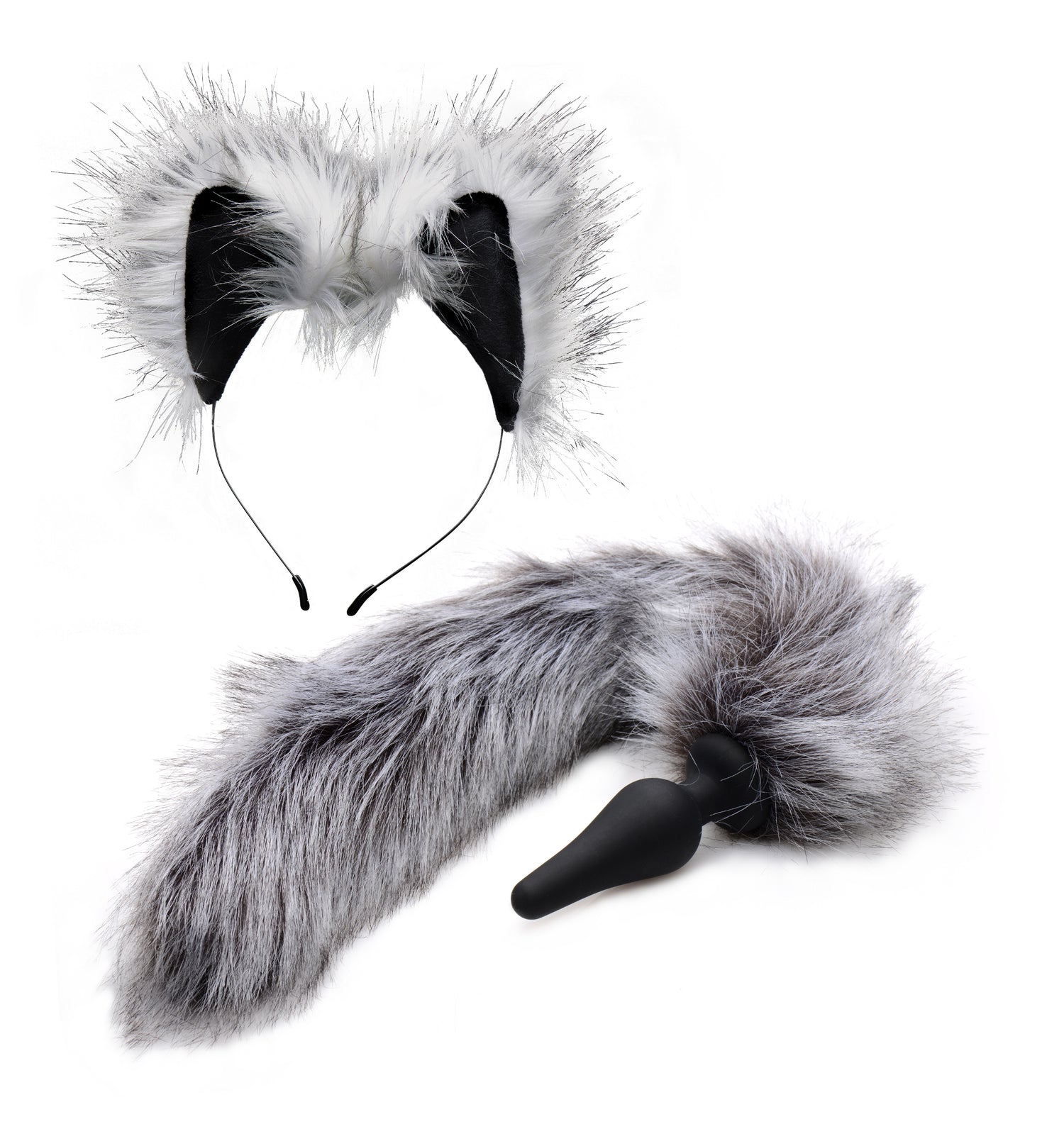 Anal Plug and Ears Set Grey Wolf Tail - Just for you desires