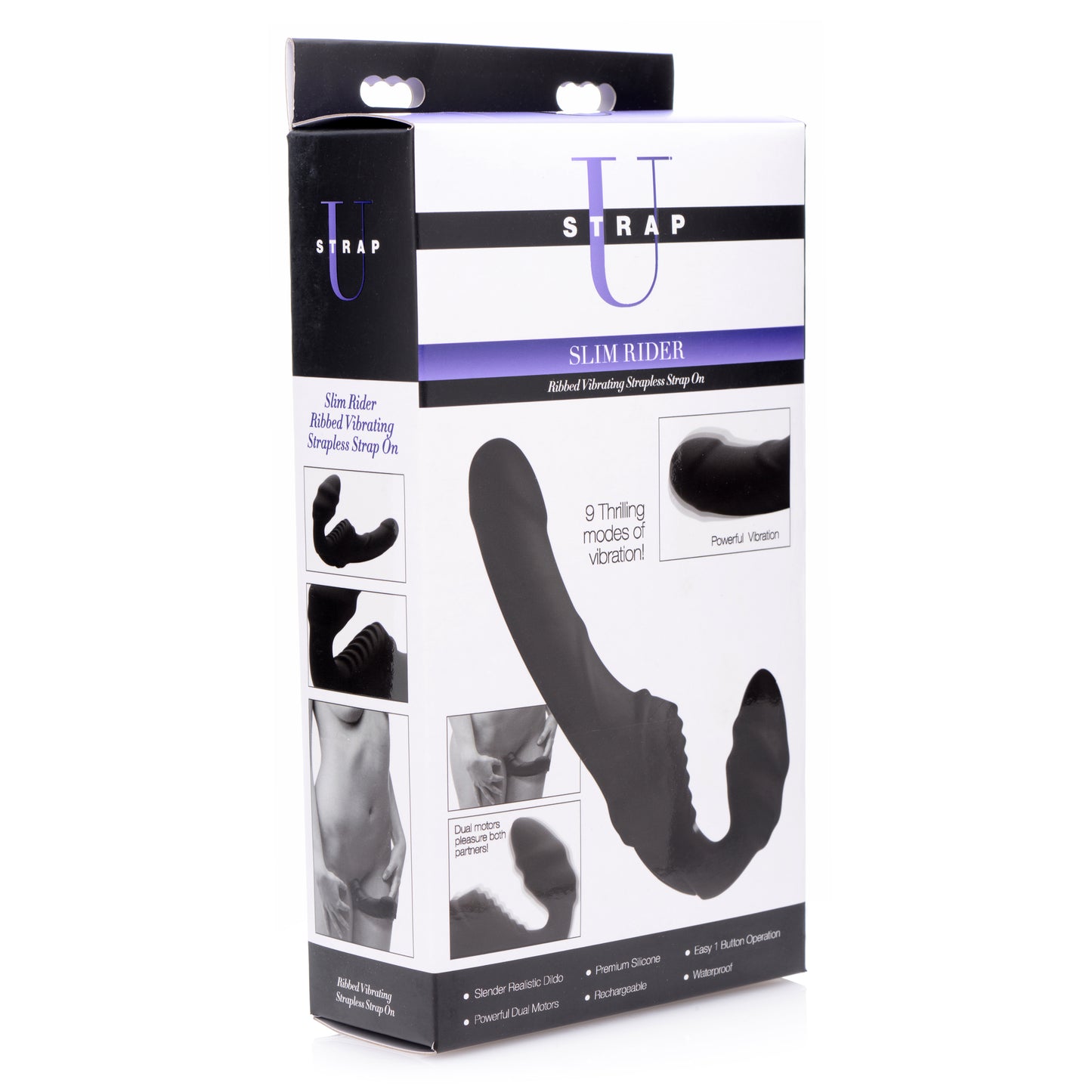 Slim Rider Ribbed Vibrating Silicone Strapless Strap On - Just for you desires