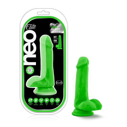 Neo Elite 6in Silicone Dual Density Cock with Balls Neon Green - Just for you desires