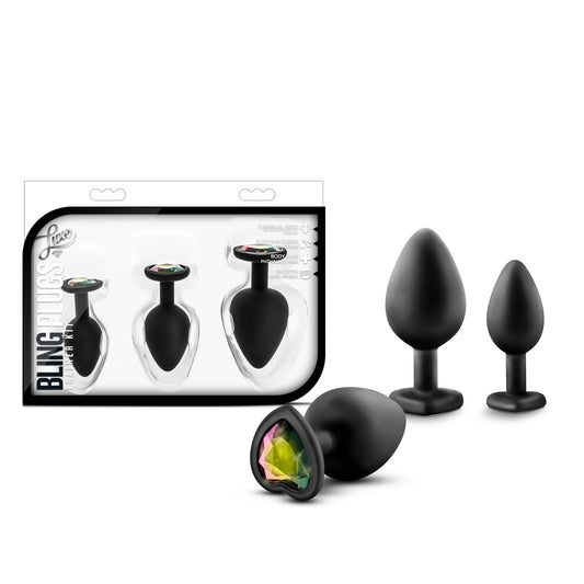 Luxe Bling Plugs Training Kit Black With Rainbow Gems - Just for you desires