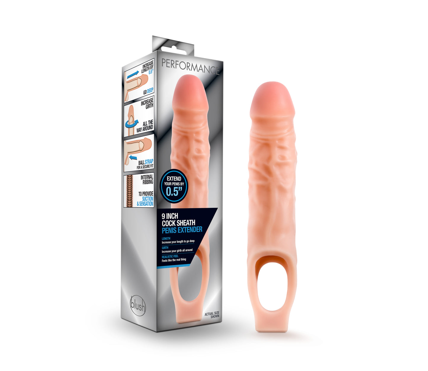 Performance 9in Cock Sheath Penis Extender Vanilla - Just for you desires