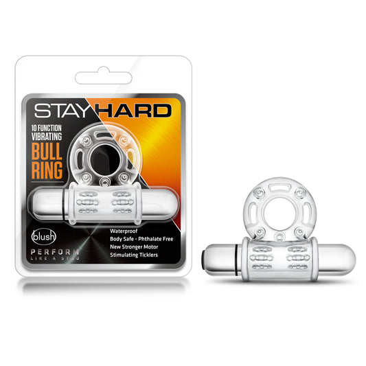 Stay Hard 10 Function Vibrating Mega Bull Ring Clear - Just for you desires