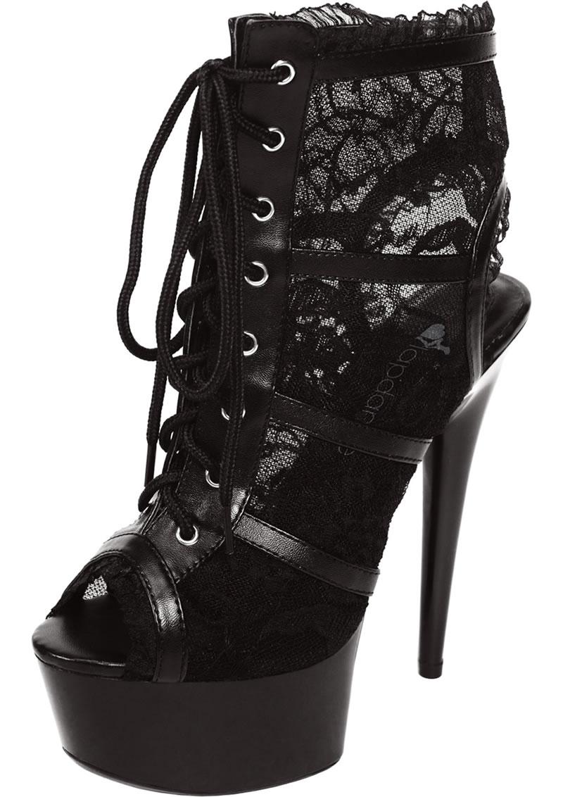 Black Lace Open Toe Platform Ankle Bootie 6in Heel Size 7 - Just for you desires