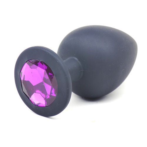 Black Silicone Anal Plug Large w/ Purple Diamond - Just for you desires