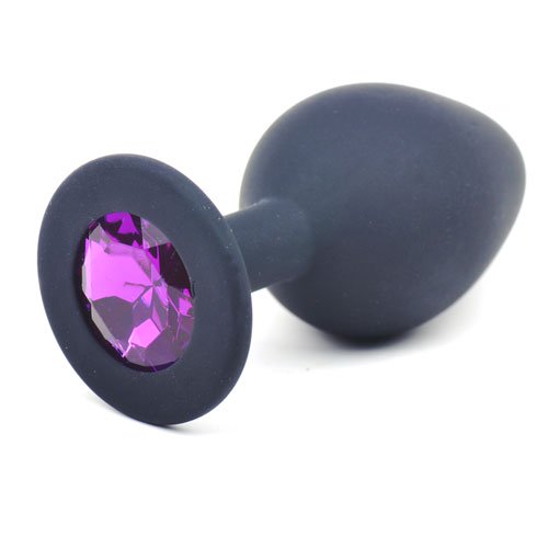 Black Silicone Anal Plug Medium w/ Purple Diamond - Just for you desires