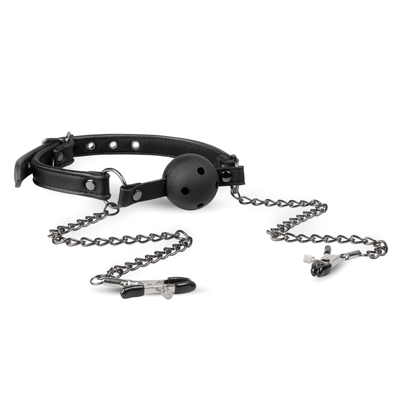 Open Ball Gag With Nipple Clamps - Just for you desires