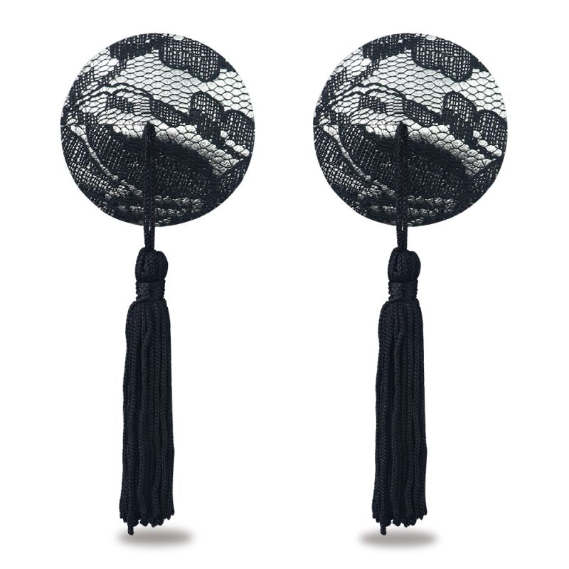 Reusable Black Lace Round Tassel Nipple Pasties - Just for you desires
