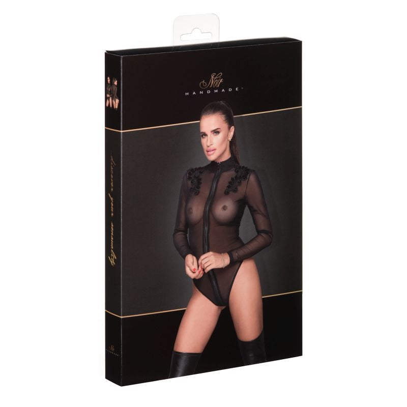 Zipped Tulle Bodysuit w Embroidery - Just for you desires