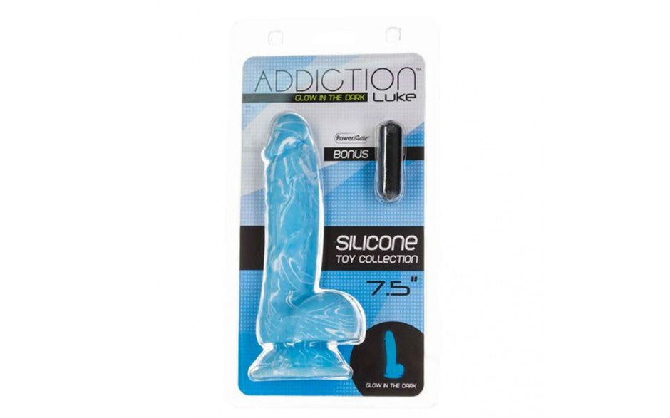 Luke 7.5in Glow in the Dark Dildo w Balls Blue - Just for you desires