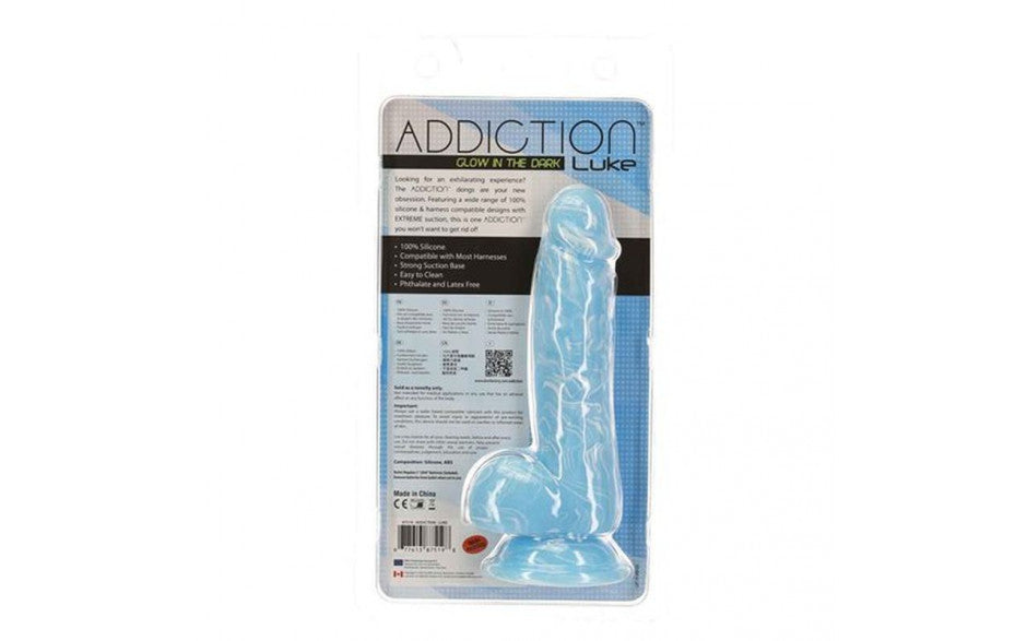 Luke 7.5in Glow in the Dark Dildo w Balls Blue - Just for you desires