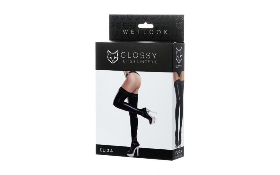 Glossy Wetlook Stockings w Lace Insert Eliza Large - Just for you desires