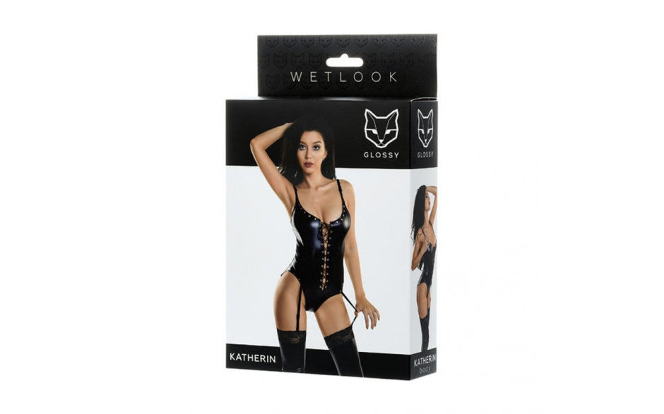 Glossy Wetlook Lace Up Bodysuit Katherin Large - Just for you desires