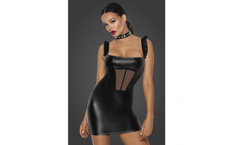 Power Wetlook Short Dress w Front Tulle Inserts - Just for you desires