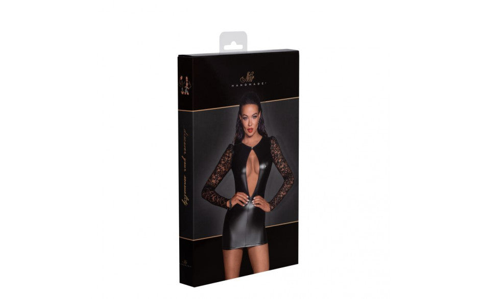 Power Wetlook Short Dress w Lace Sleeves - Just for you desires